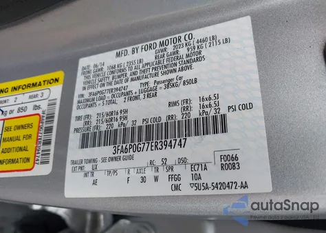 2014 Ford Fusion S z USA, uszkodzony, nr VIN 3FA6P0G77ER394747